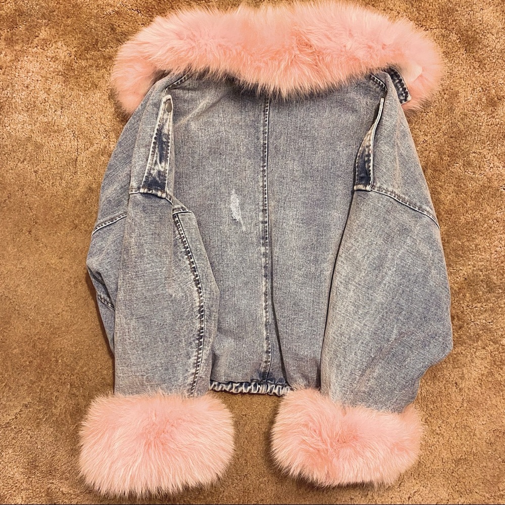 Real Rabbit Fur distressed Jean Coat - Picture 5 of 7
